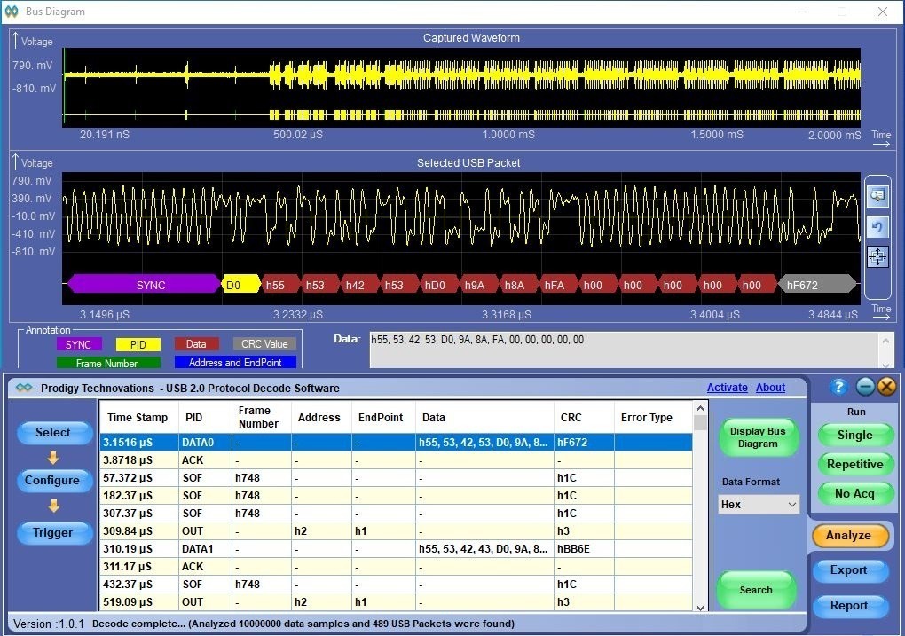 USB2.0 Protocol Decode Software