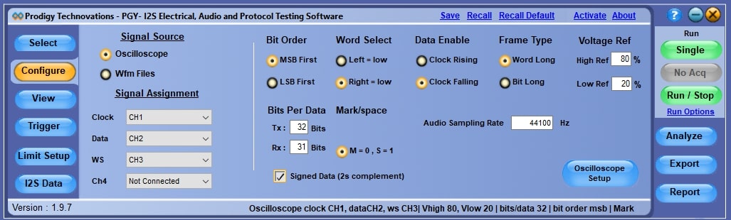 I2S Electrical Validation, Audio and Protocol Decode Software