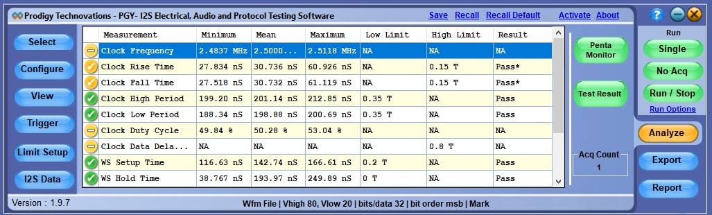 I2S Electrical Validation, Audio and Protocol Decode Software